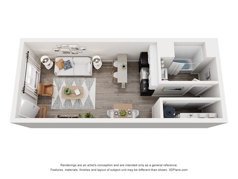 Floor plan for studio, 1 bath, 288 sqft